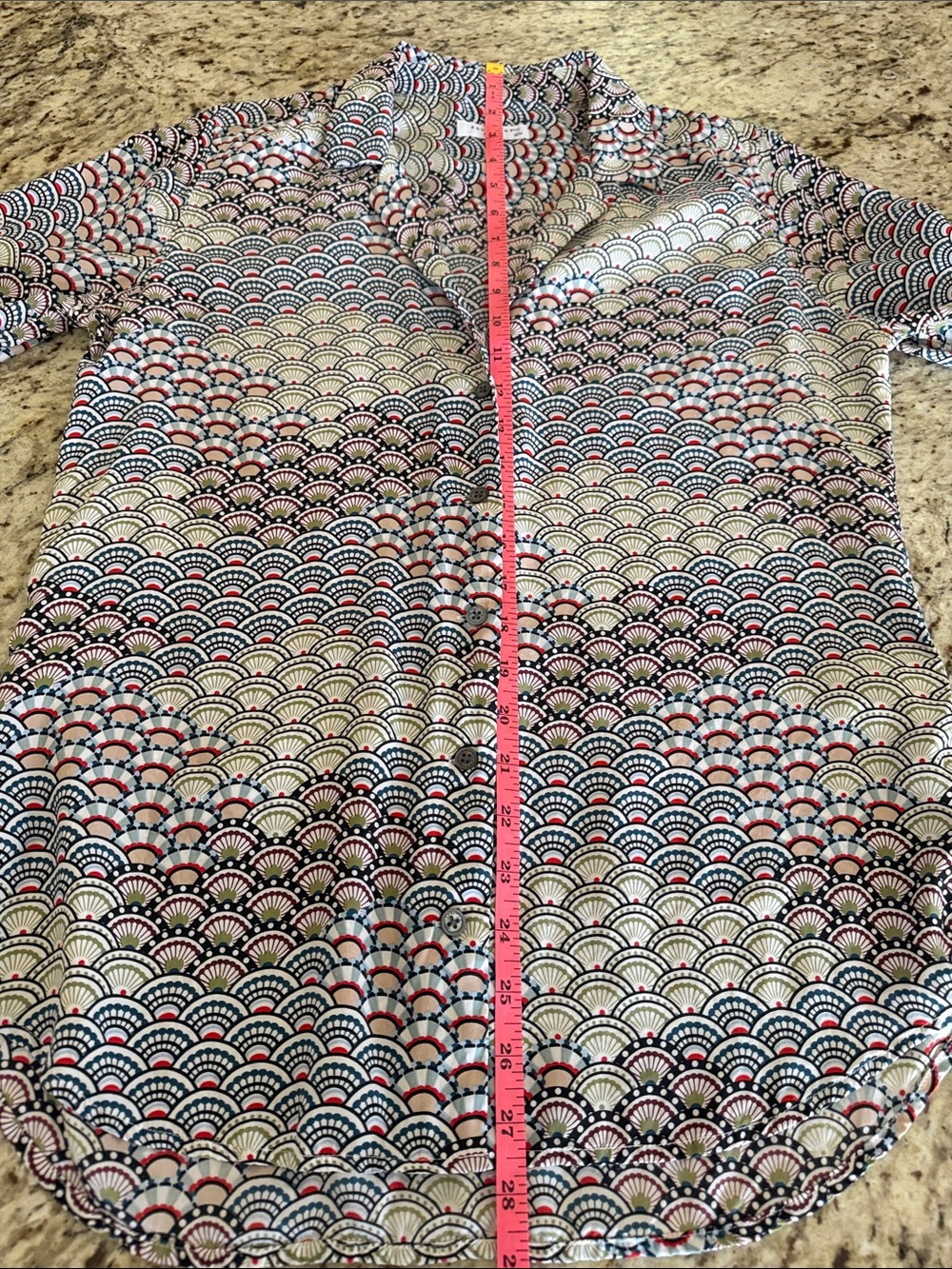 Equipment Femme Adalyn 100% Silk Art Deco Fan Print Blouse Asian Blue - Sz M - Picture 7 of 12